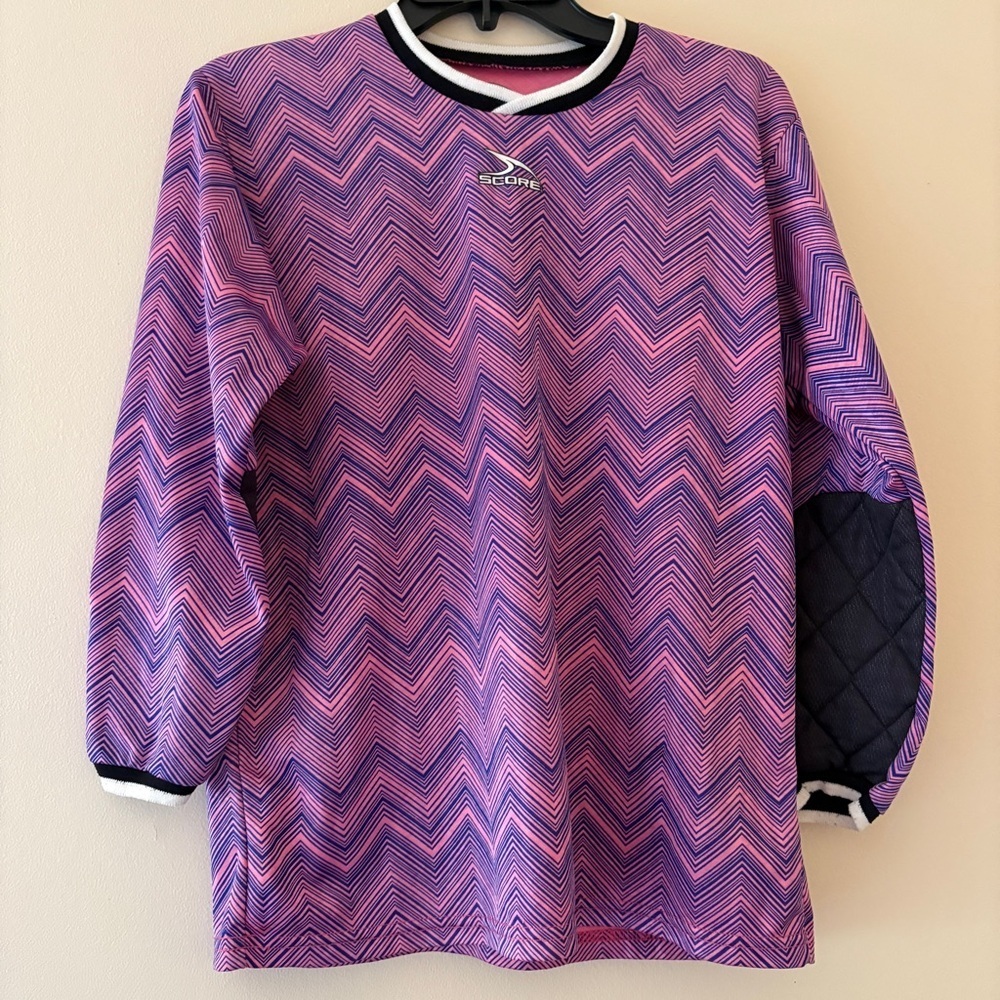 Vintage 90s Score Youth L Goalkeeper Jersey Pink Purple Chevron Padded Soccer